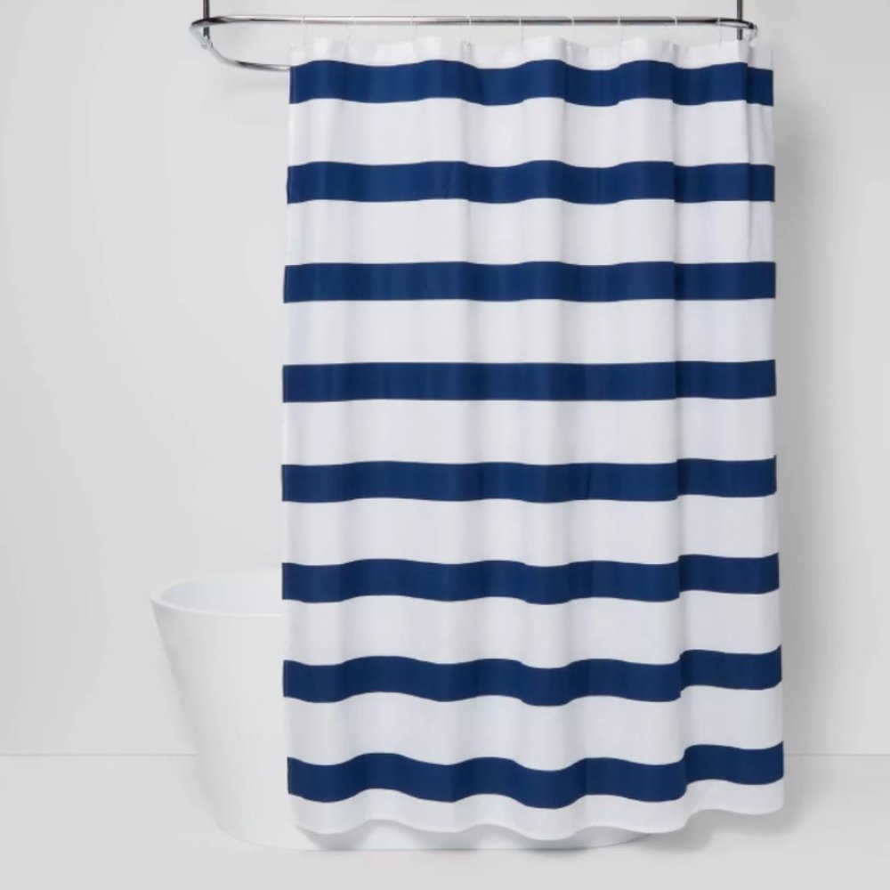 Striped Shower Curtain White and Blue